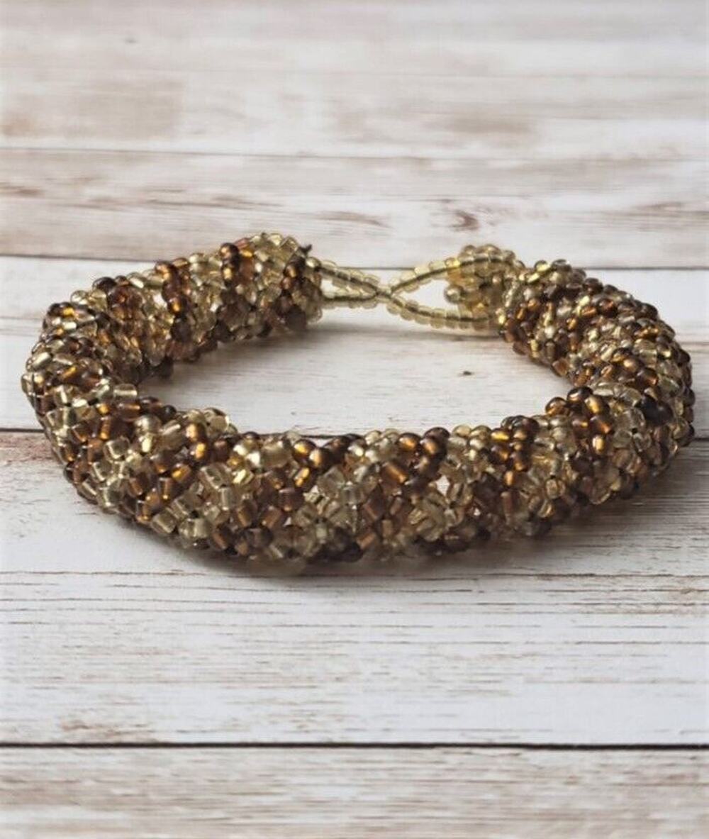 Vintage Bracelet / Bangle - Thick Amber Tone Beaded